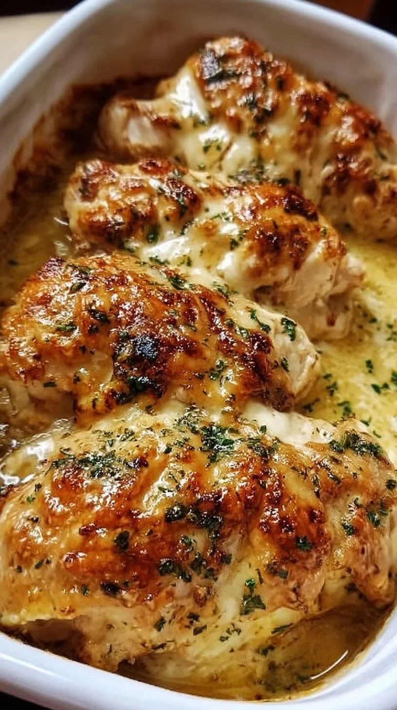 Delicious Baked Cream Cheese Chicken garnished with herbs and spices.