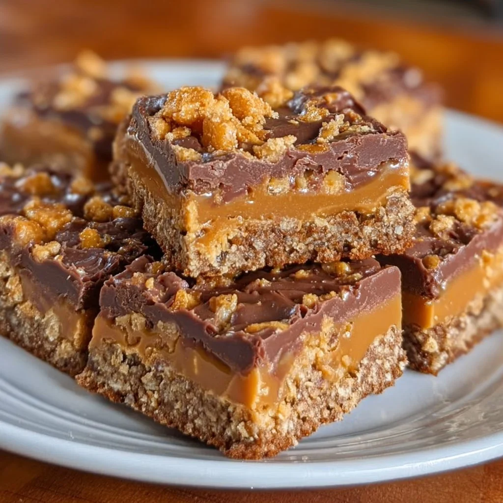 Delicious Butterfinger Caramel Crunch Bars with chocolate, caramel, and crisp texture