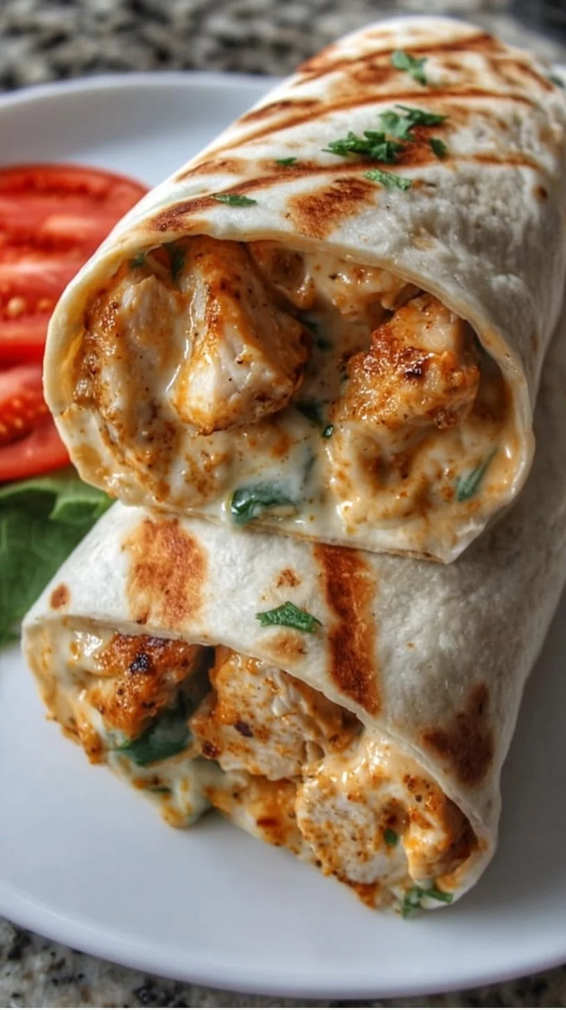 Cheesy garlic chicken wraps served with fresh ingredients and toppings