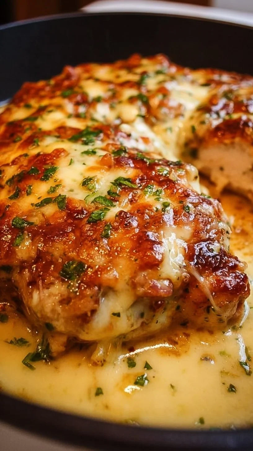 Delicious Chicken and Cheese Bake fresh out of the oven with golden cheese.