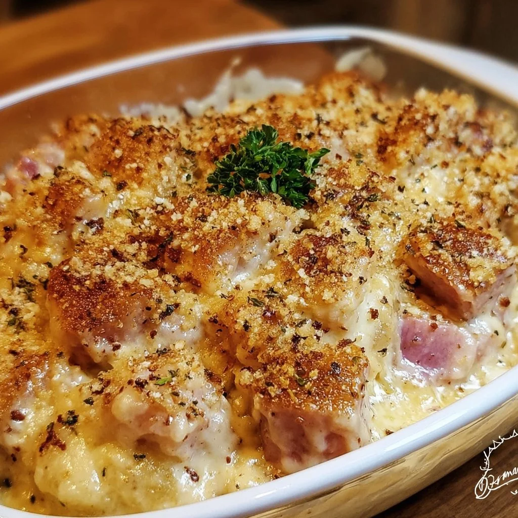 Delicious Chicken Cordon Bleu Casserole with chicken, ham, and cheese
