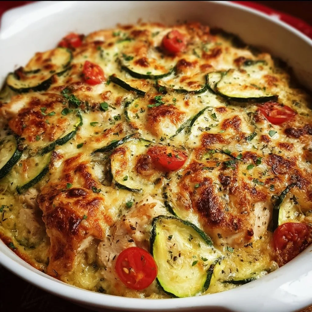 Deliciously baked Chicken Zucchini with cheese and herbs