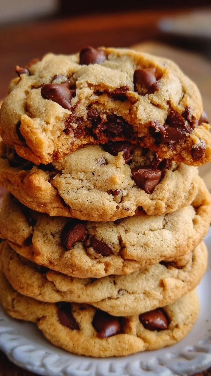Freshly baked chocolate chip cookies on a cooling rack