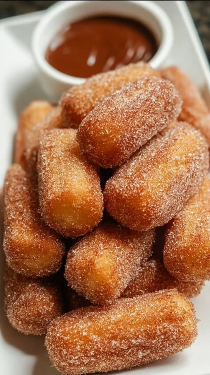 Plate of delicious churro bites dusted with cinnamon sugar