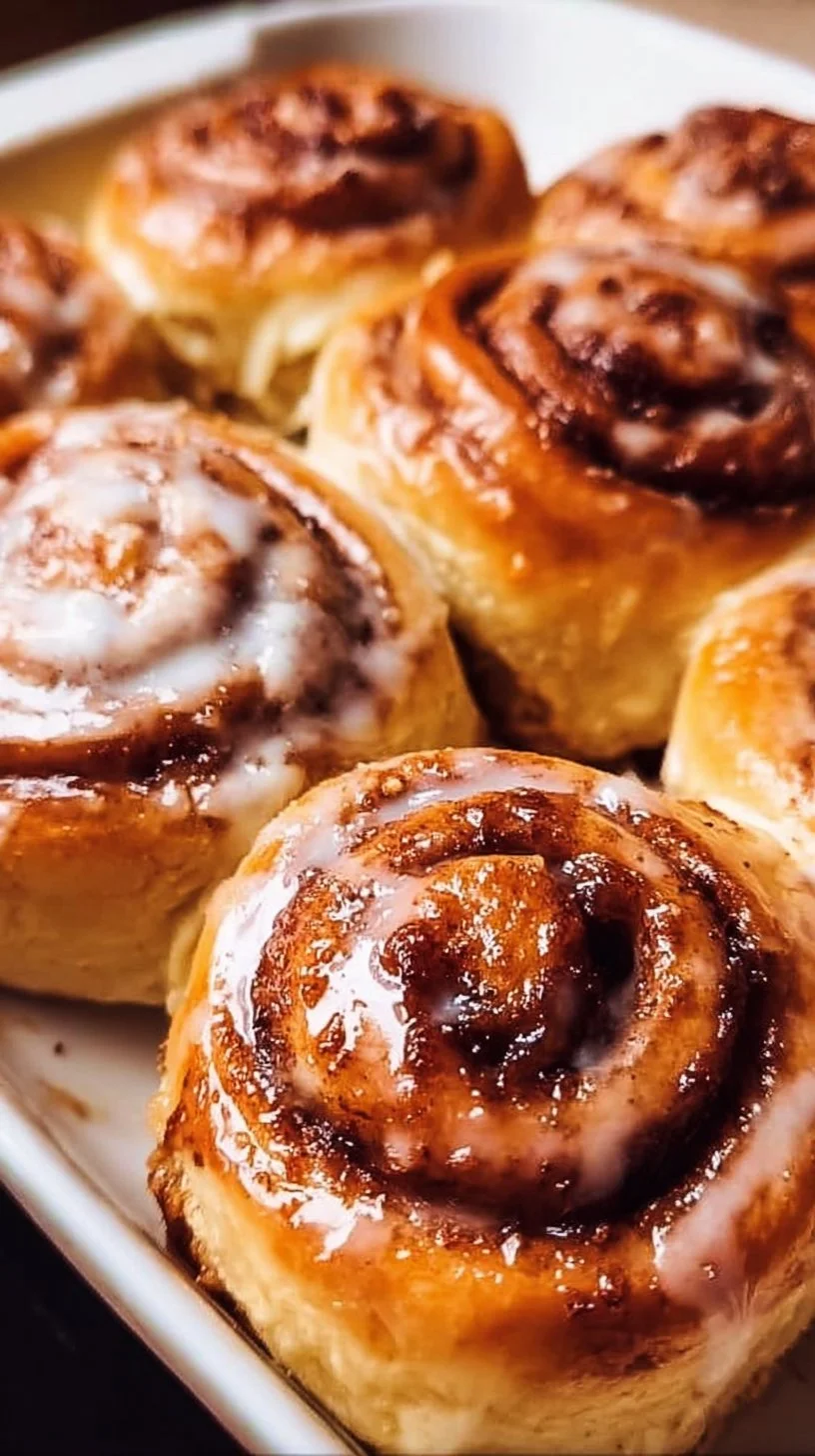 Delicious homemade cinnamon rolls topped with icing