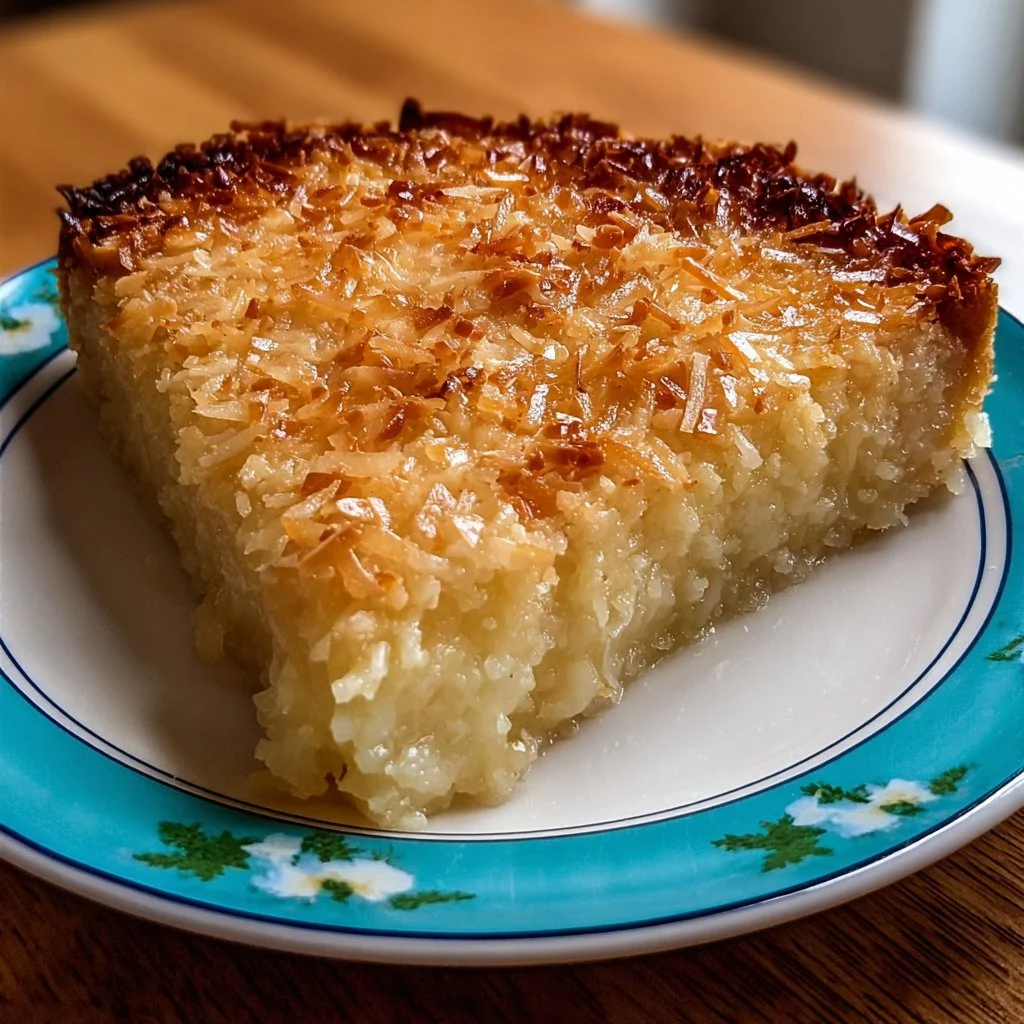 Delicious crustless coconut pie with a golden topping