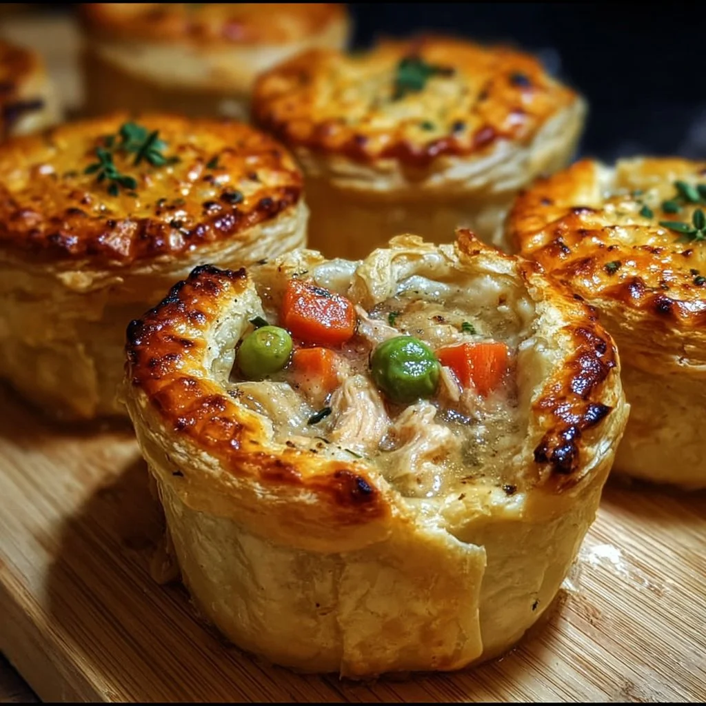 Easy mini chicken pot pies recipe served in individual dishes