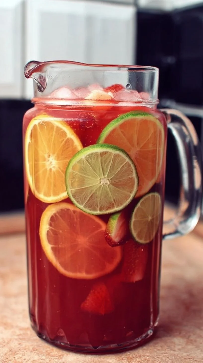 Colorful bowl of homemade fruit punch with fresh fruits