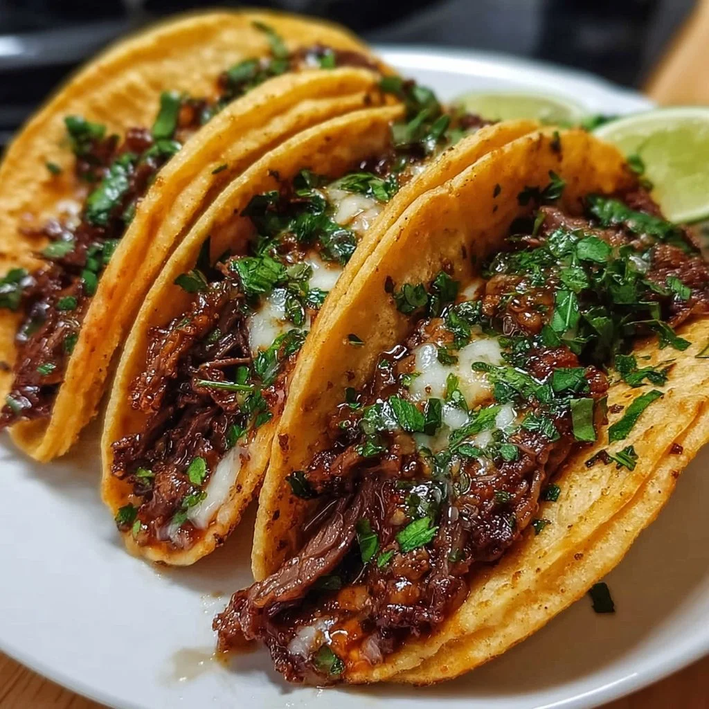 Delicious Garlic Butter Honey BBQ Beef Tacos on a platter