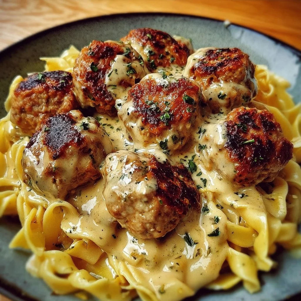 Golden Parmesan Meatballs with Cajun Cream Sauce and Buttered Noodles