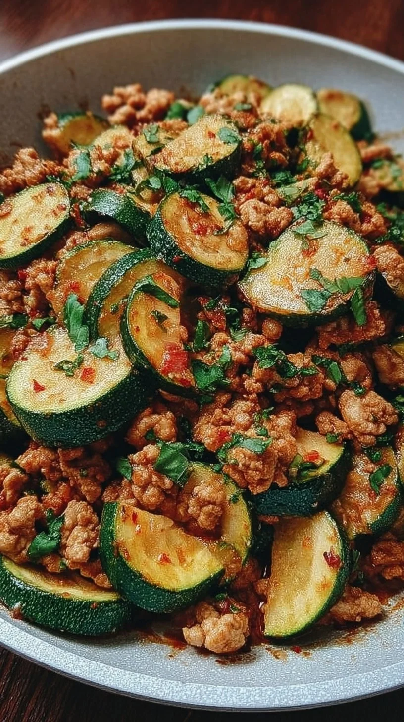 Ground Turkey and Zucchini Skillet dish served on a plate