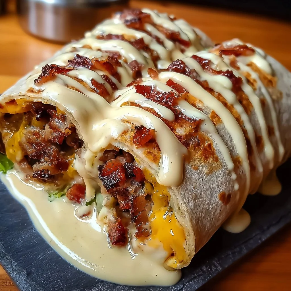 Loaded Bacon Cheeseburger Burrito with Creamy Cheese Finish