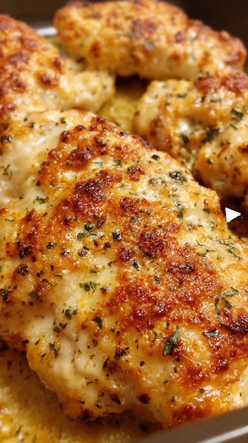 Delicious Parmesan Chicken Bake with crispy crust and tender chicken