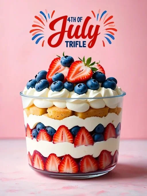 Red, White & Blue Trifle dessert with layers of berries and cream