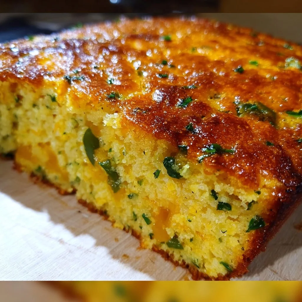 Delicious Southern Cheddar Jalapeño Cornbread Bake with cheese and jalapeños