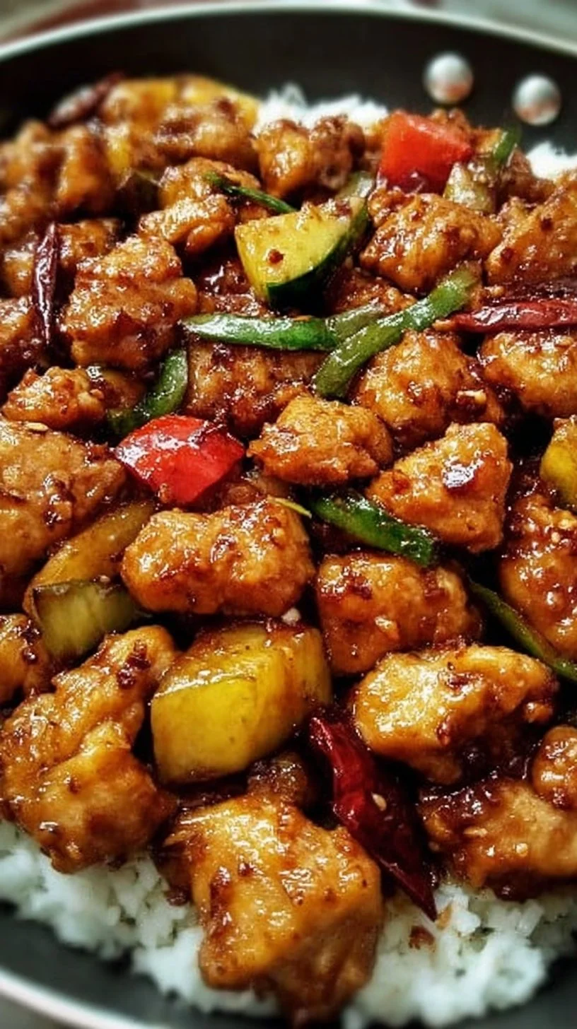 Stir-Fried Chicken with colorful vegetables in a skillet.