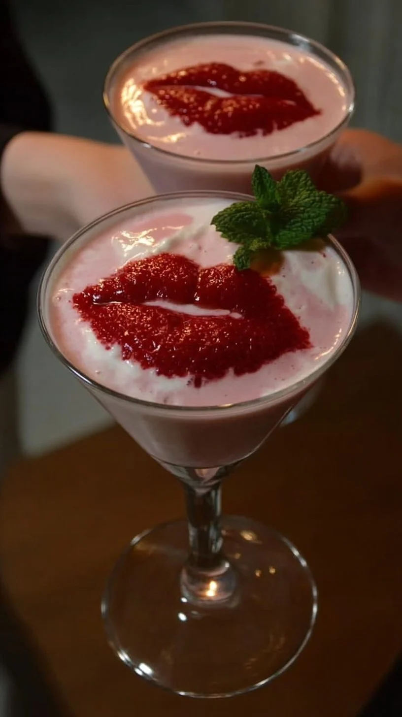 Strawberry Cream Vodka cocktail garnished with fresh strawberries and cream