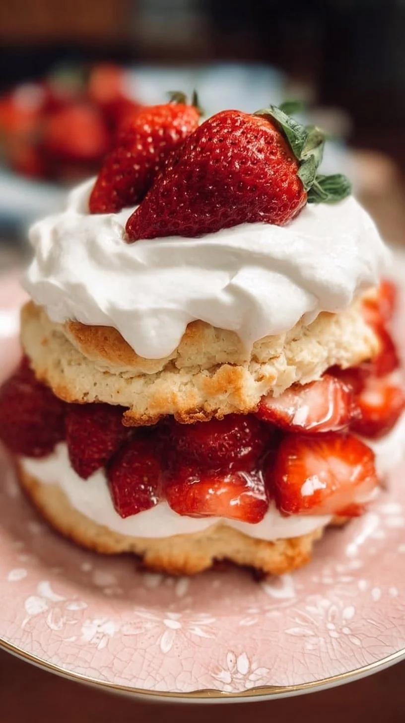 Delicious homemade strawberry shortcake with fresh berries and whipped cream