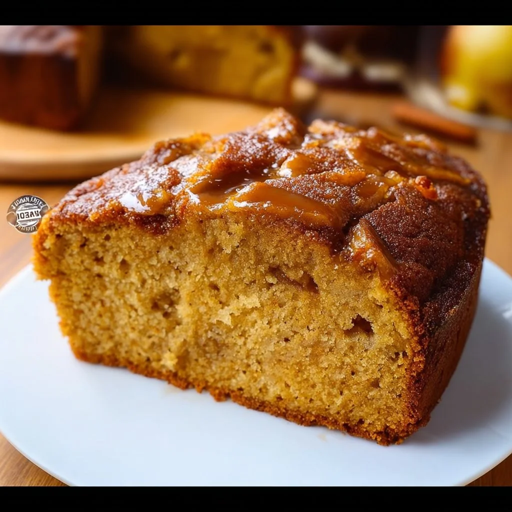 Slice of easy apple pie coffee cake with apples and coffee