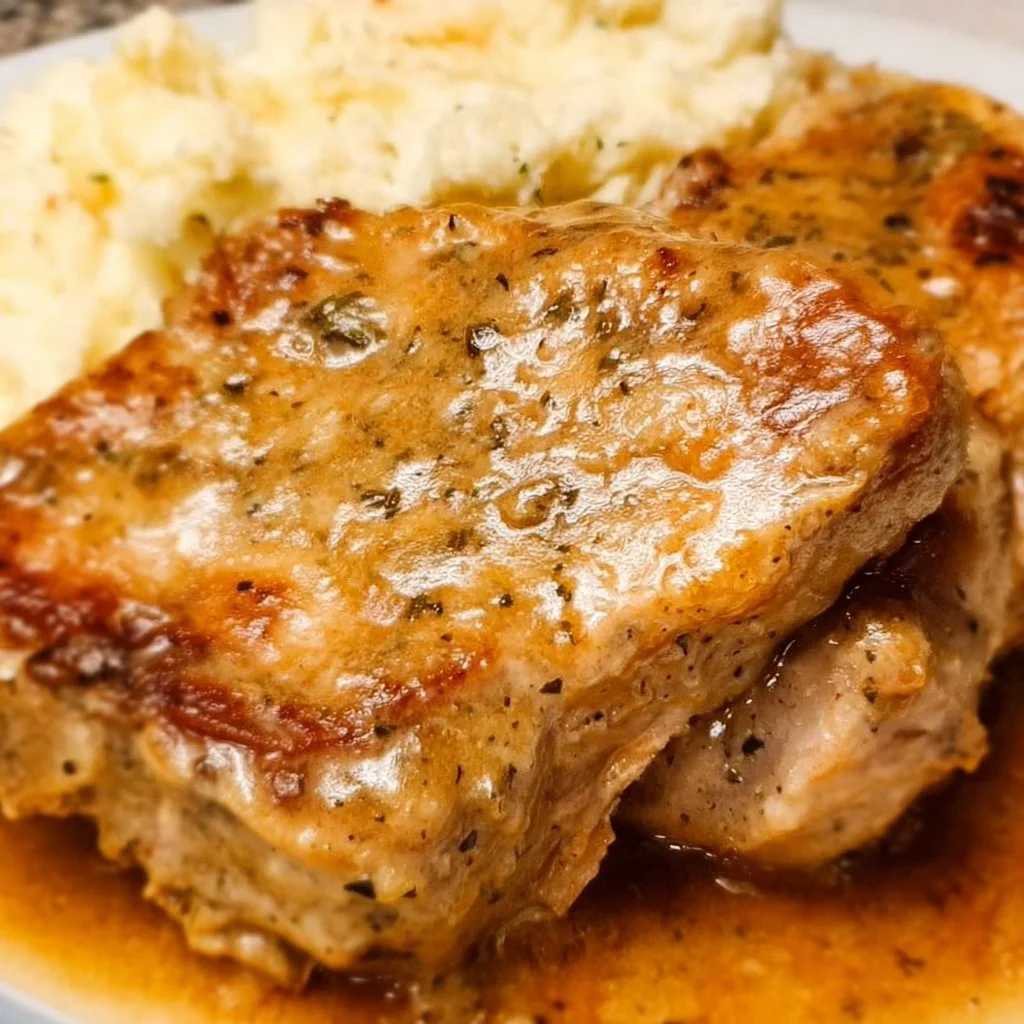 Delicious 3 ingredient Crock Pot Pork Chops served on a plate