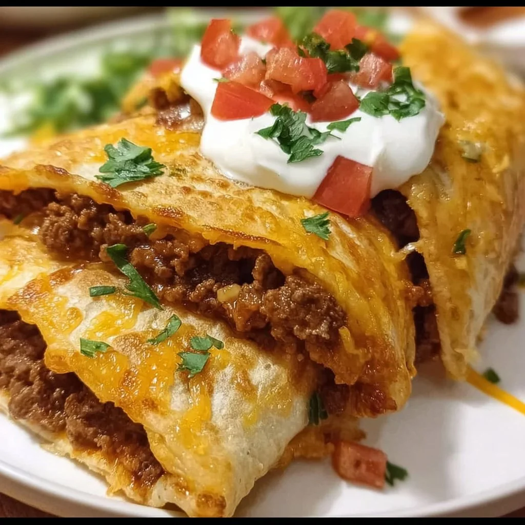 Delicious Beef Meximelt Cheesy Taco with melted cheese and spices