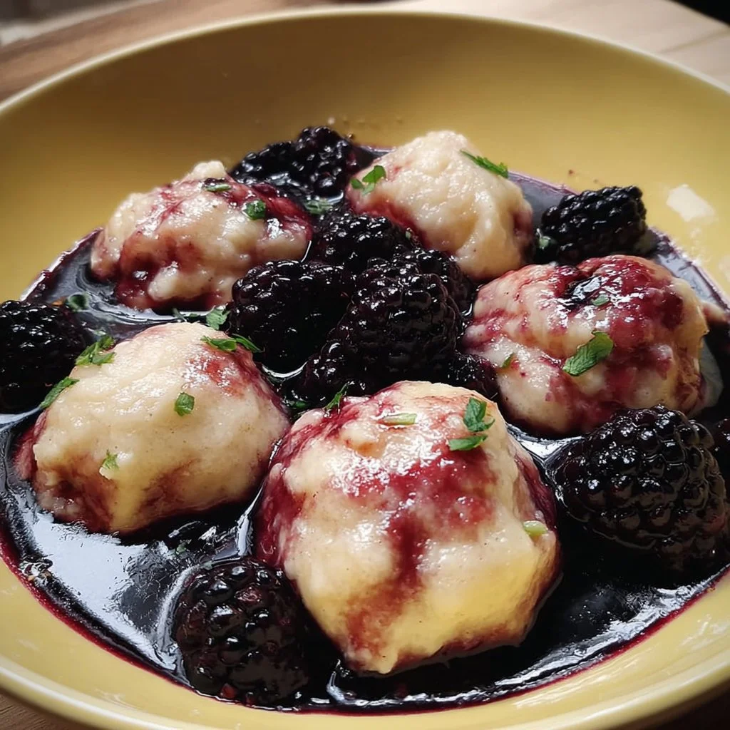 Delicious blackberry dumplings ready to enjoy as a homemade dessert.