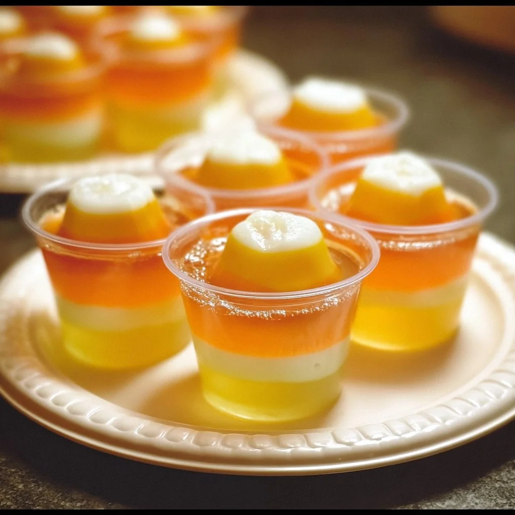 Colorful Candy Corn Jello Shots for Halloween celebrations