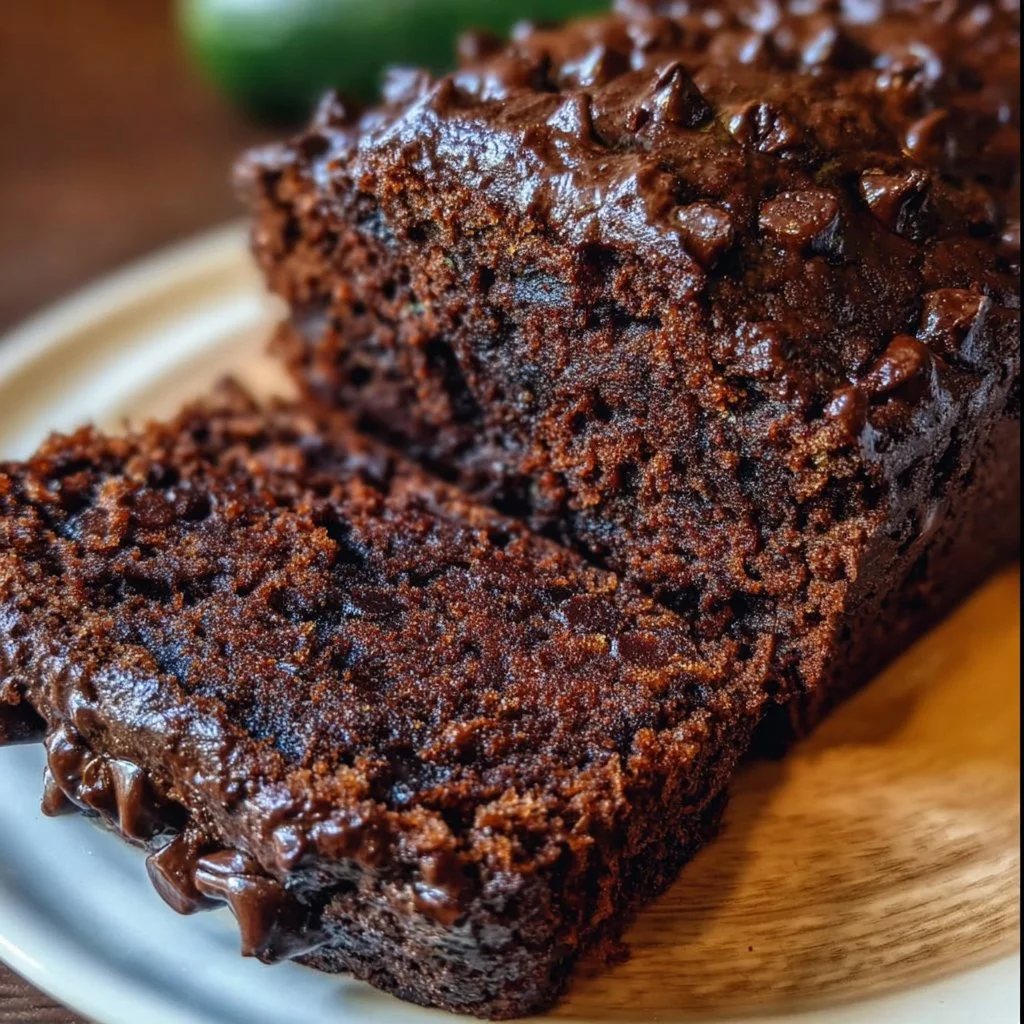 Sliced chocolate zucchini bread showcasing its rich texture and chocolatey goodness