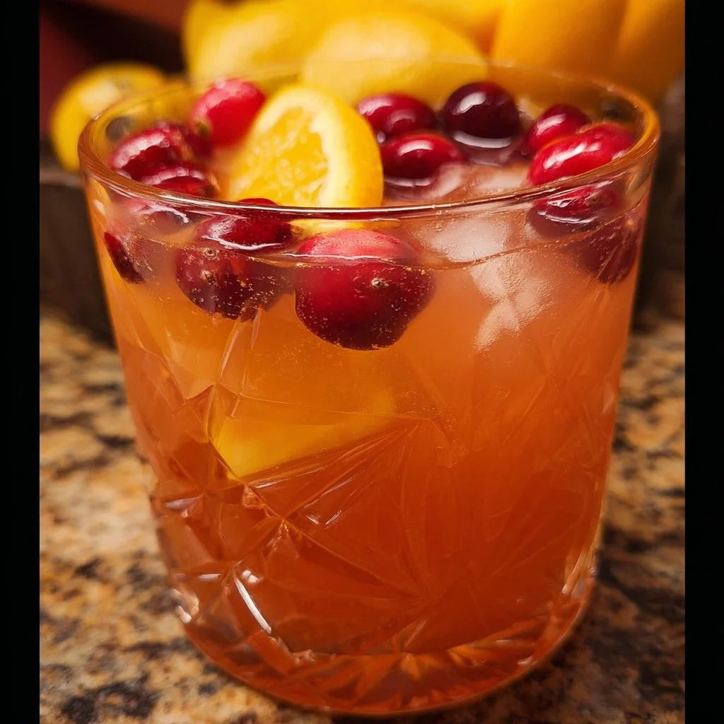 Refreshing Cranberry Orange Prosecco Punch garnished with citrus and cranberries