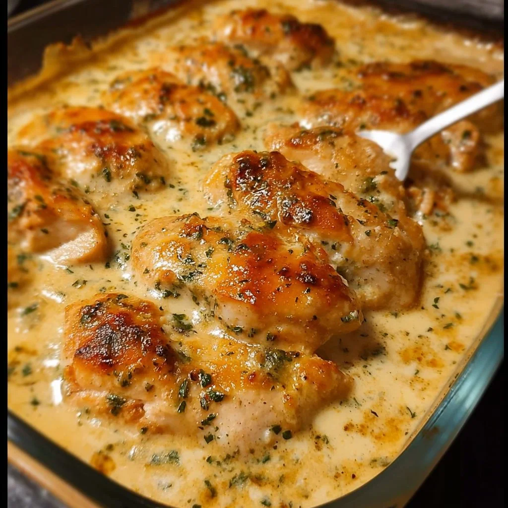 Creamy Ranch Chicken Bake dish served on a table