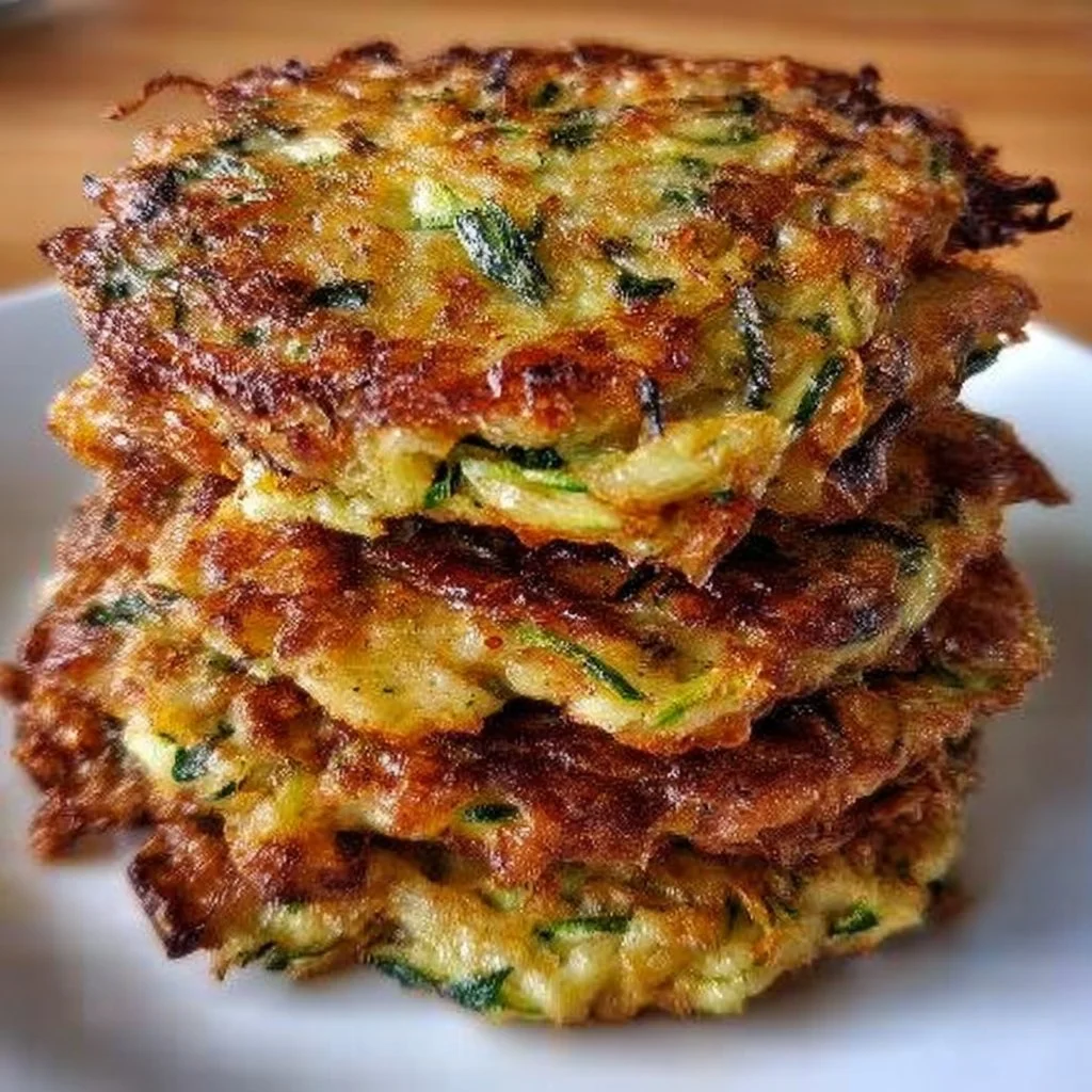 Crispy Zucchini Fritters served on a plate with dipping sauce