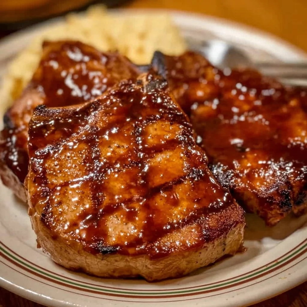 Delicious Crockpot BBQ Pork Chops served on a plate with barbecue sauce