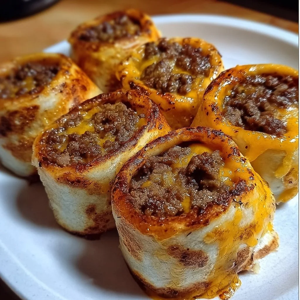 Garlic Butter Beef Cheeseburger Rollups ready to serve.