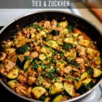 Ground turkey and zucchini skillet dish garnished on a plate