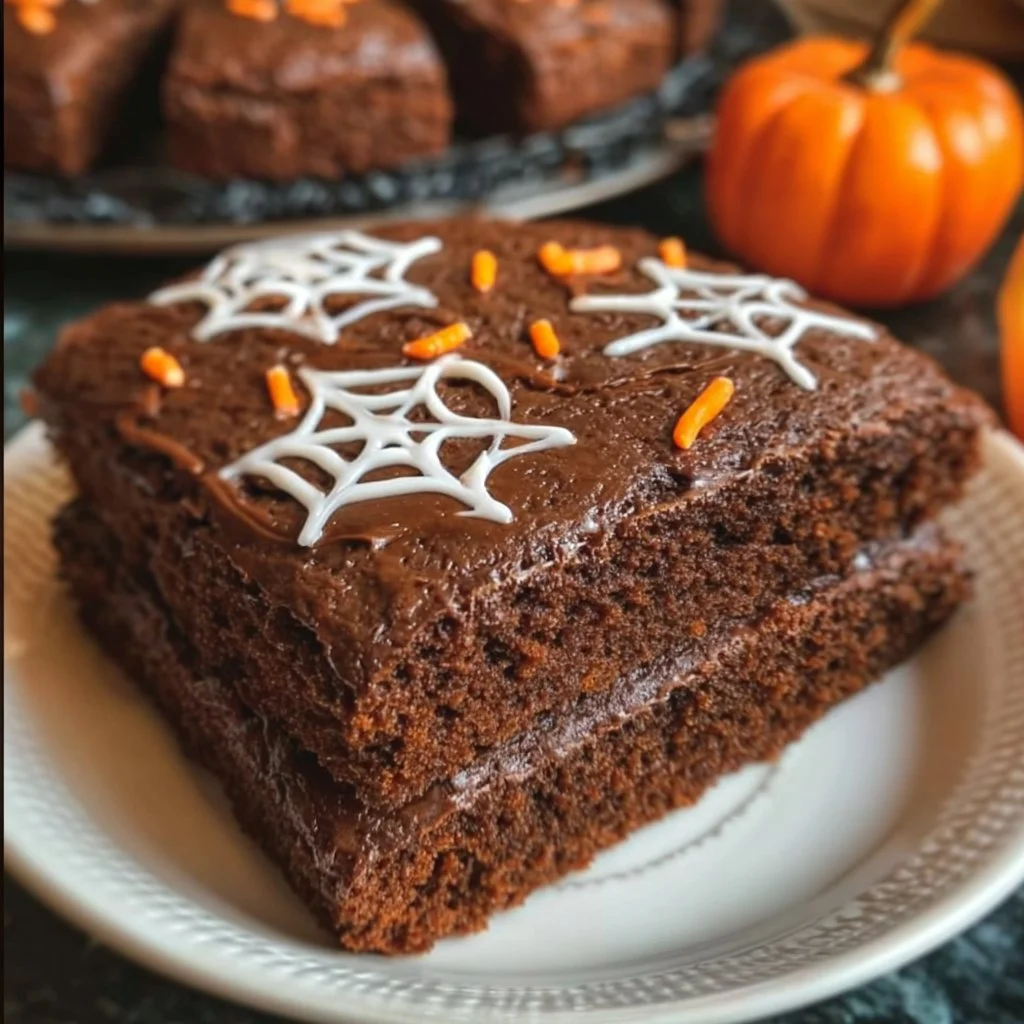 Delicious Halloween Chocolate Cake decorated with spooky themes.