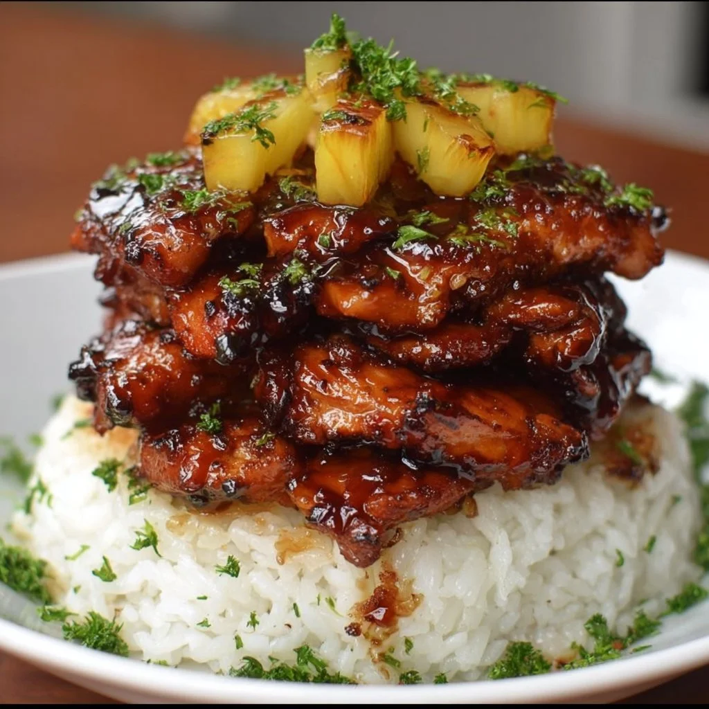 Hawaiian Turn Turn Chicken Stack served with vibrant tropical ingredients.