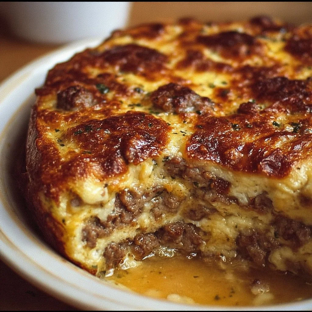 Pancake sausage breakfast bake served on a plate