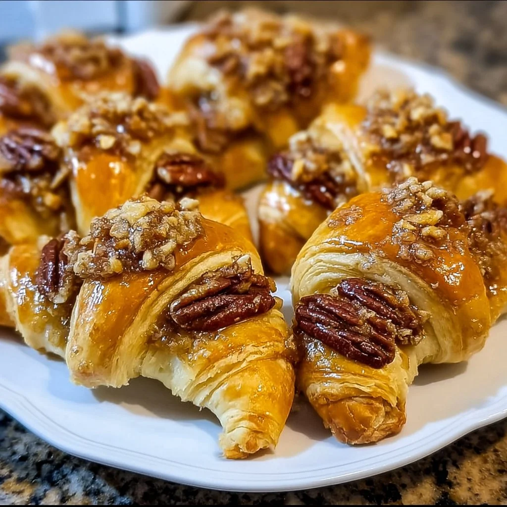 Delicious Pecan Pie Crescents ready to serve, featuring a nutty filling and flaky pastry.