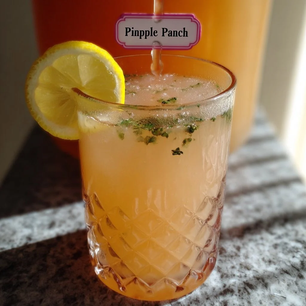 Refreshing Pineapple Lemonade Punch in a glass with ice and lemon slices