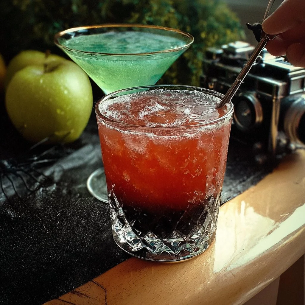 Poison Apple Halloween Cocktail served in a spooky glass