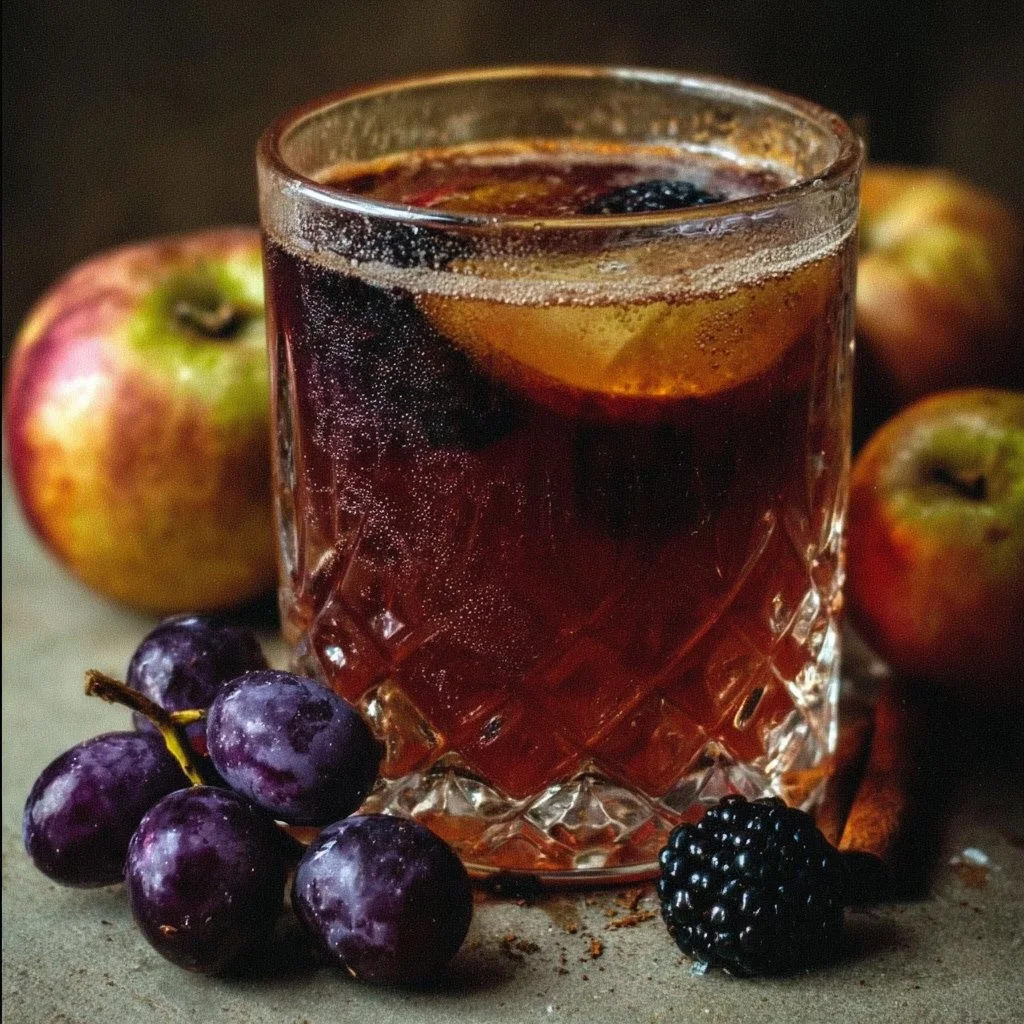 A glass of poisoned apple cider, representing the dangers of tainted beverages.