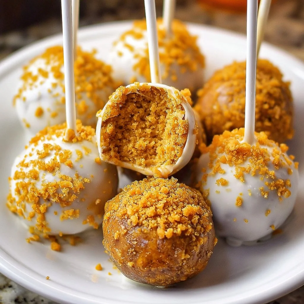 A plate of delicious pumpkin cake pops decorated for the fall season