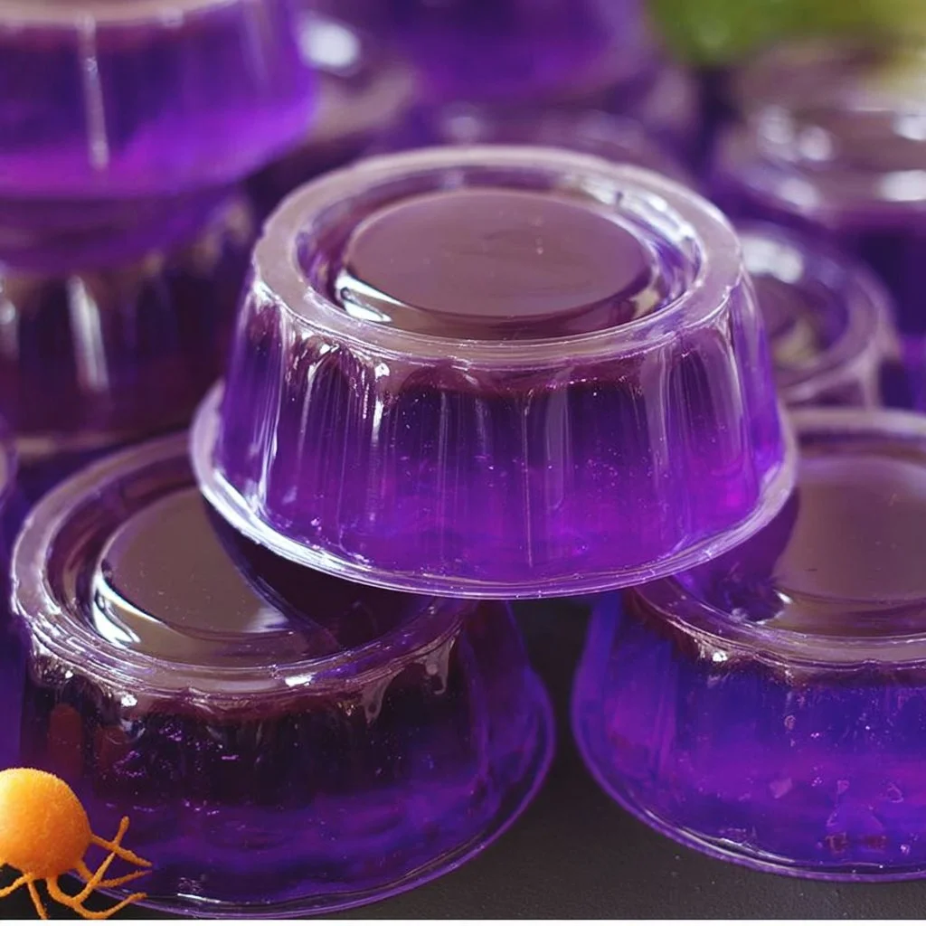Colorful Purple Hooter Jello Shots served in clear cups for parties