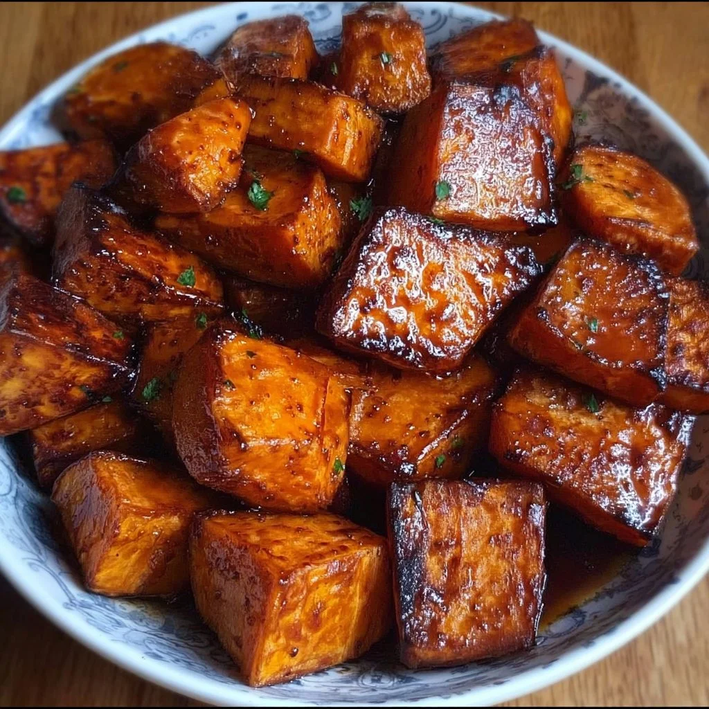 Delicious roasted sweet potatoes drizzled with cinnamon and honey