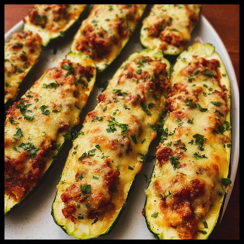 Savory stuffed zucchini boats filled with a blend of vegetables and spices