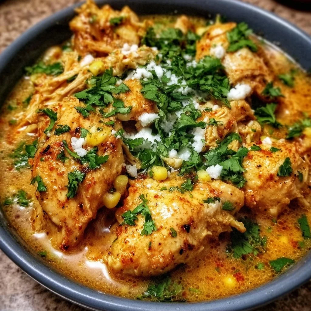 Delicious spicy chicken topped with cilantro and cheese