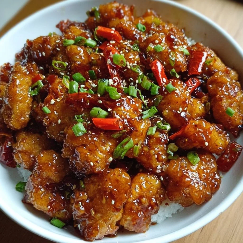 Delicious Sweet Chili Chicken served with vibrant vegetables