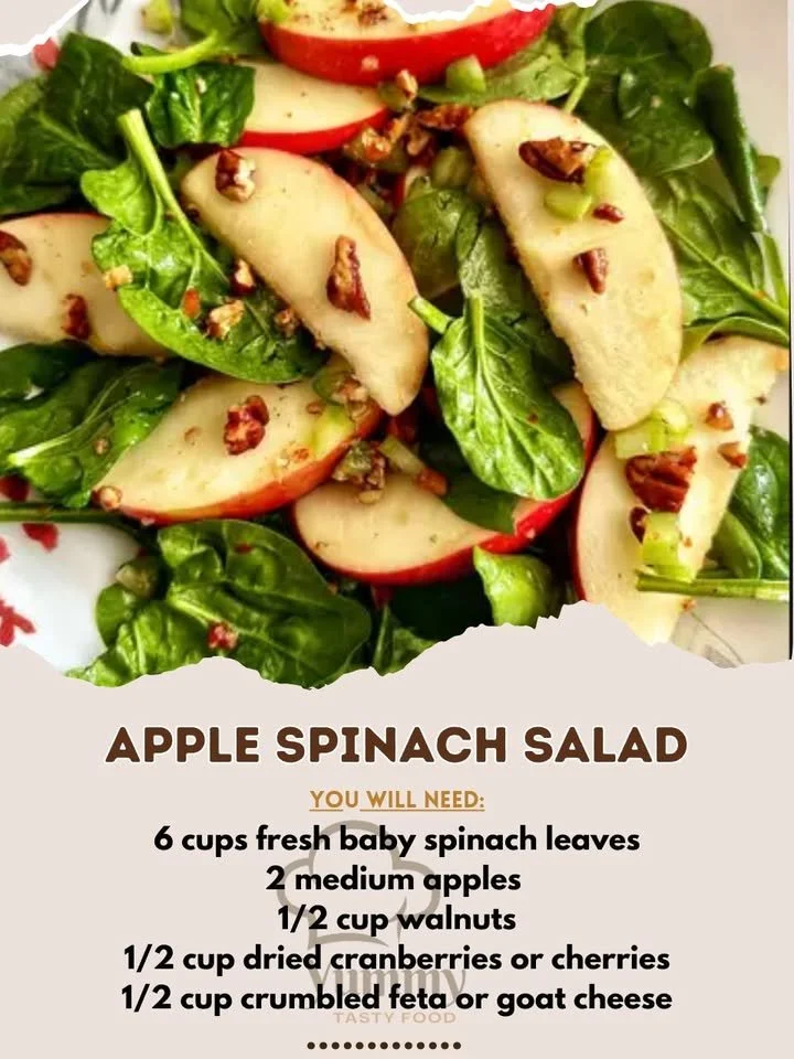 Fresh Apple Spinach Salad with walnuts and feta cheese for a healthy meal.