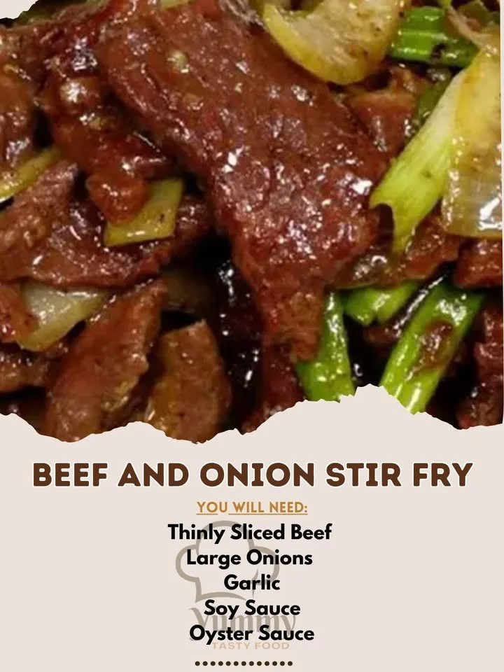 Delicious beef stir-fry with tender beef and onions served on a plate.