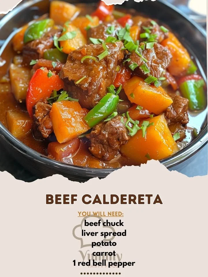 Delicious Beef Caldereta served with vegetables in a savory sauce
